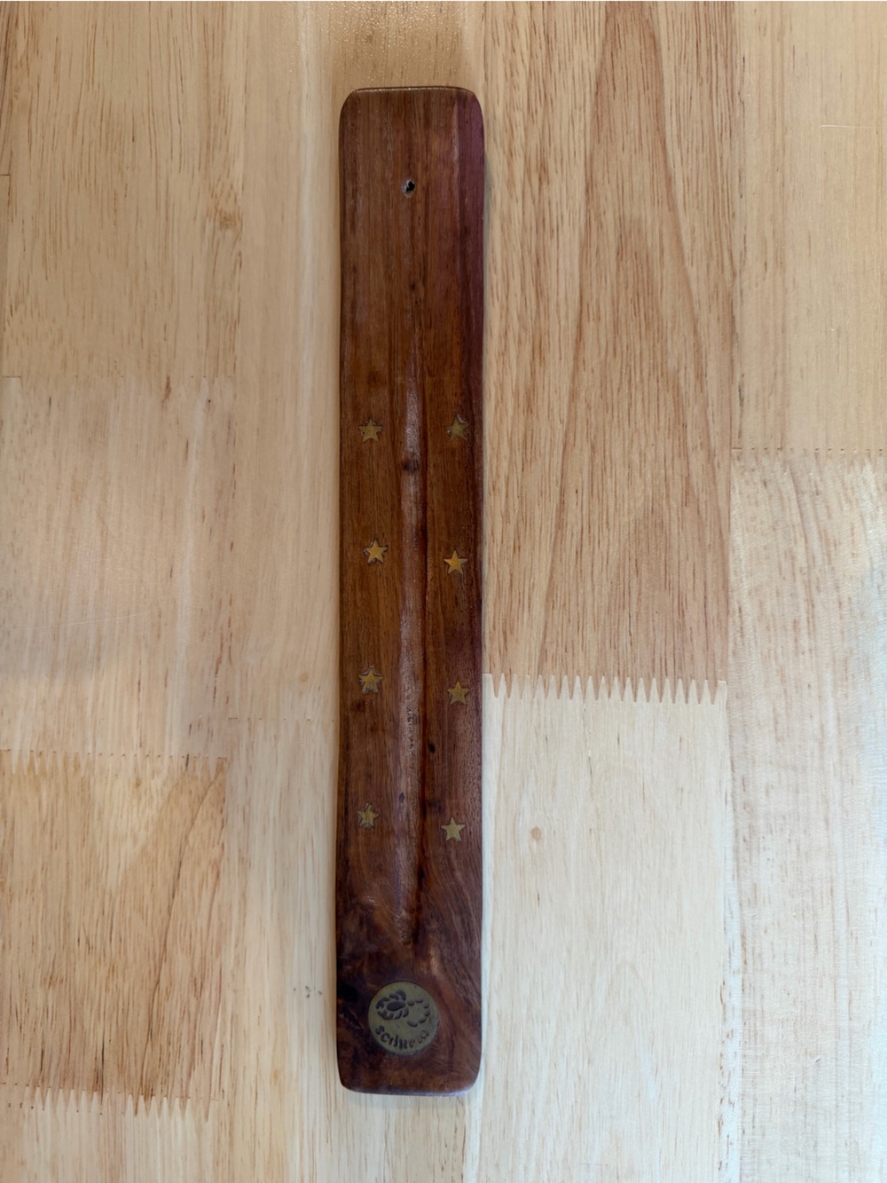Wood Scorpio Incense Holder with Brass Star Inlay - Brown